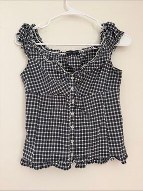 Brandy Melville Blue & White Gingham Ruffle Button-Up Tank